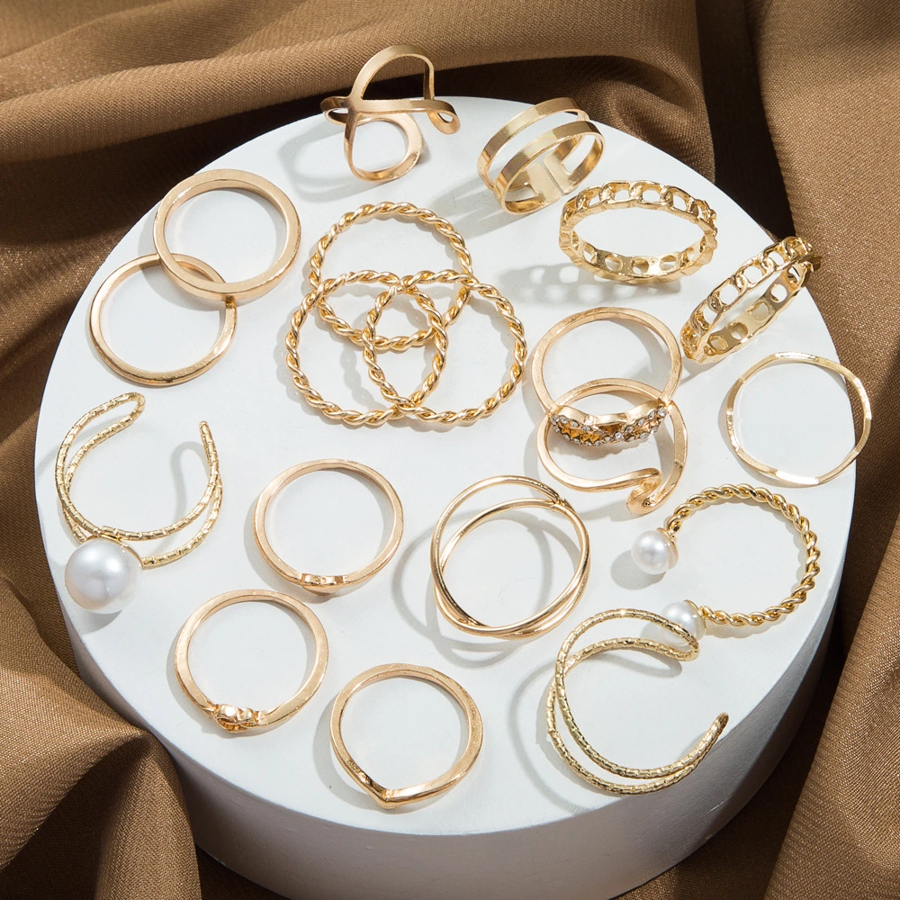 Simple Pearl Love Opening Ring 18 Sets of Joint Ring Cross-Border Jewelry Ring Set