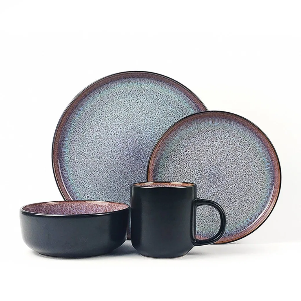 Modern Reactive Finish Plate Bowl Mug 16PCS Dinner Set Black and White Terracotta Ceramic Plate Dinner Sets 32 Piece Dinnerware