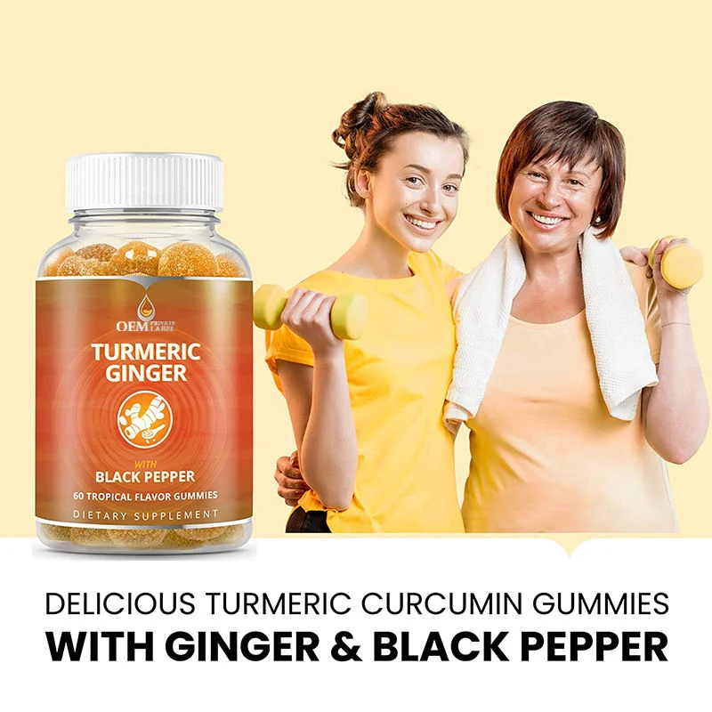 Food Supplements Anti-Inflammatory Joint Support Vegan Curcumin Turmeric Ginger Gummies for Antioxidant and Brain Booster