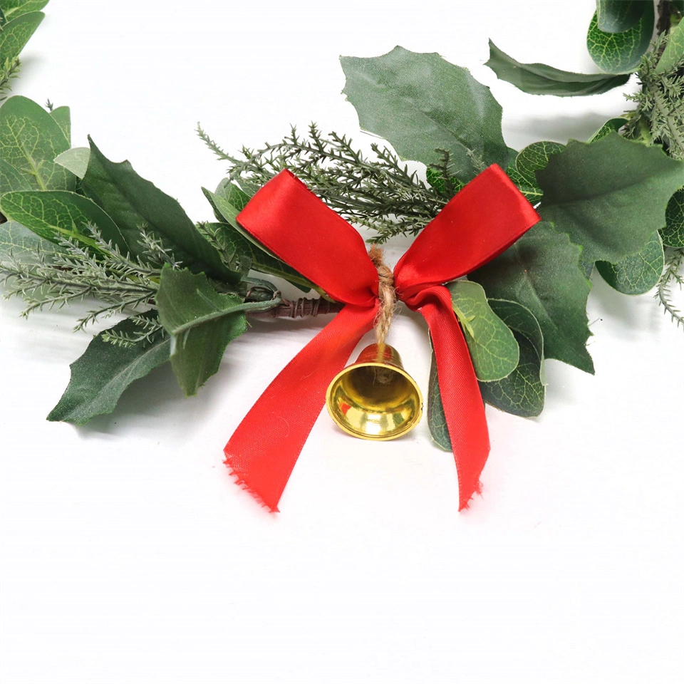 Hot Sale of Christmas Decorations Wreaths Artificial Green Plants Beautiful Bells and Bows Hanging Door and Window Wreath