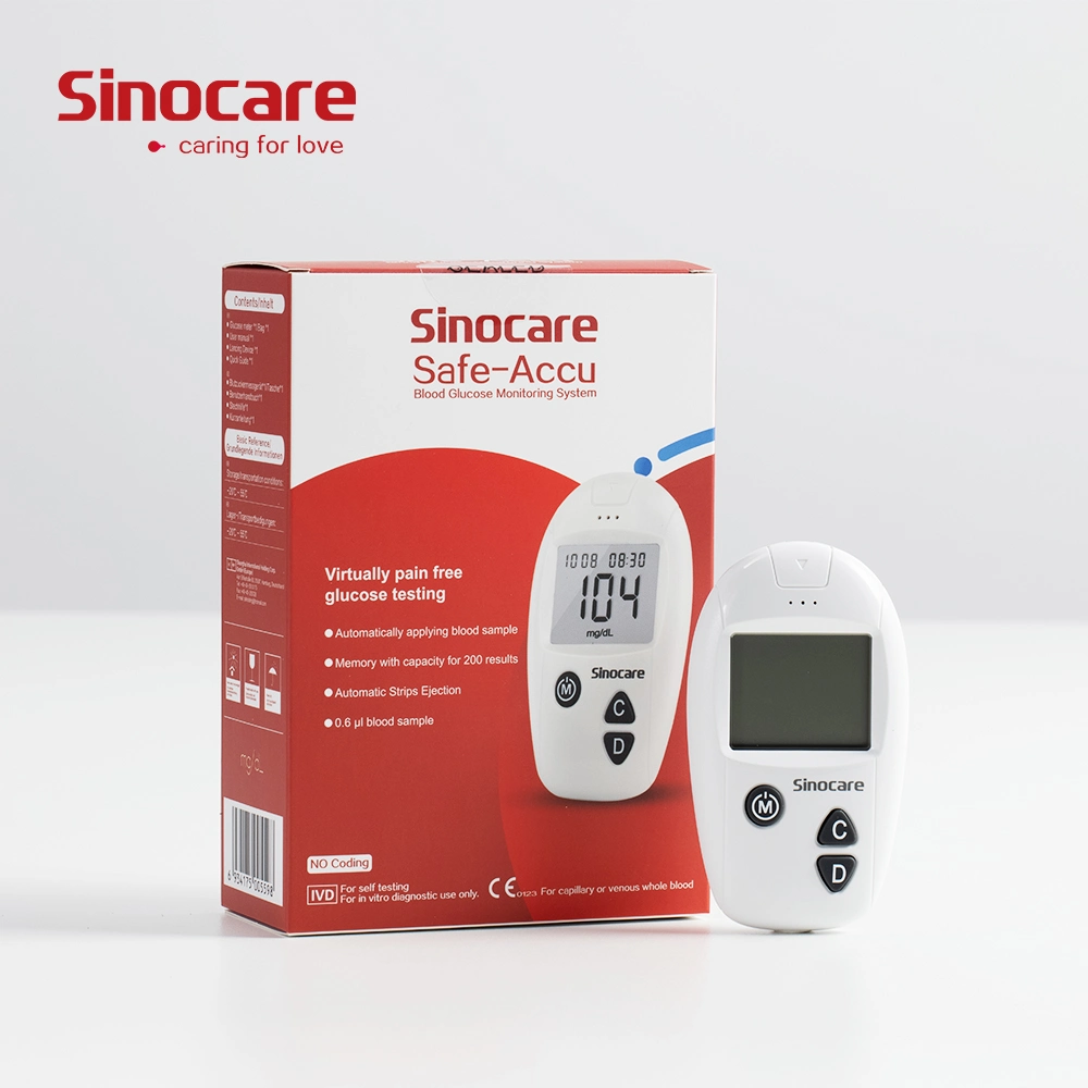 Medidor de glucosa en sangre Sinocare Prueba rápida frecuencia de alta precisión sangre Glucómetro para pacientes con diabetes con certificación CE