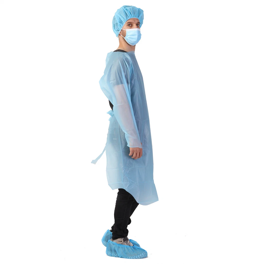 Top Quality Disposable CPE Isolation Gown Waterproof CE FDA with Tie on Back with Elastic Cuff