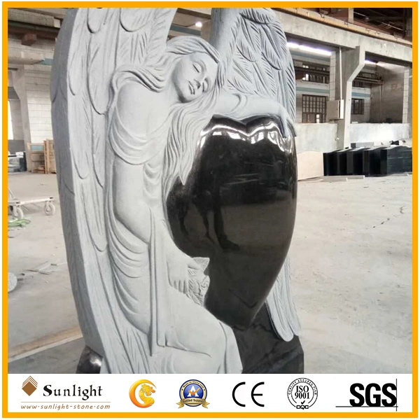 Shanxi Pure Black Granite Polishing Monument Tombstone with Angel for Cemetery