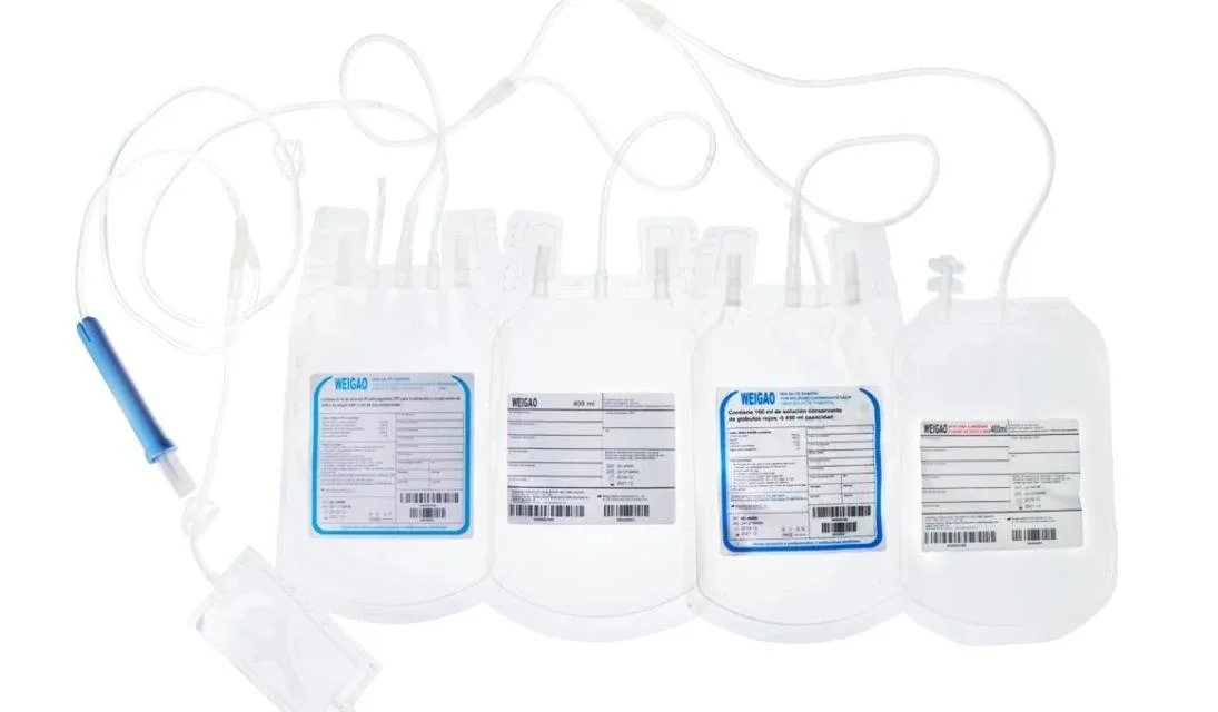 Certificado CE&amp;ISO desechable médico 250m L&amp;500ml Bolsa de sangre única con Protector de aguja/tubo de recogida/bolsa de muestreo