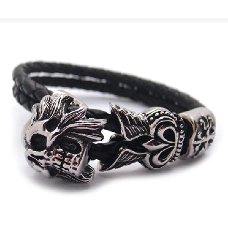 Fashion Stainless Steel Jewelry Genuine Leather Bangles for Men Western Bracelet (CFLDB007)