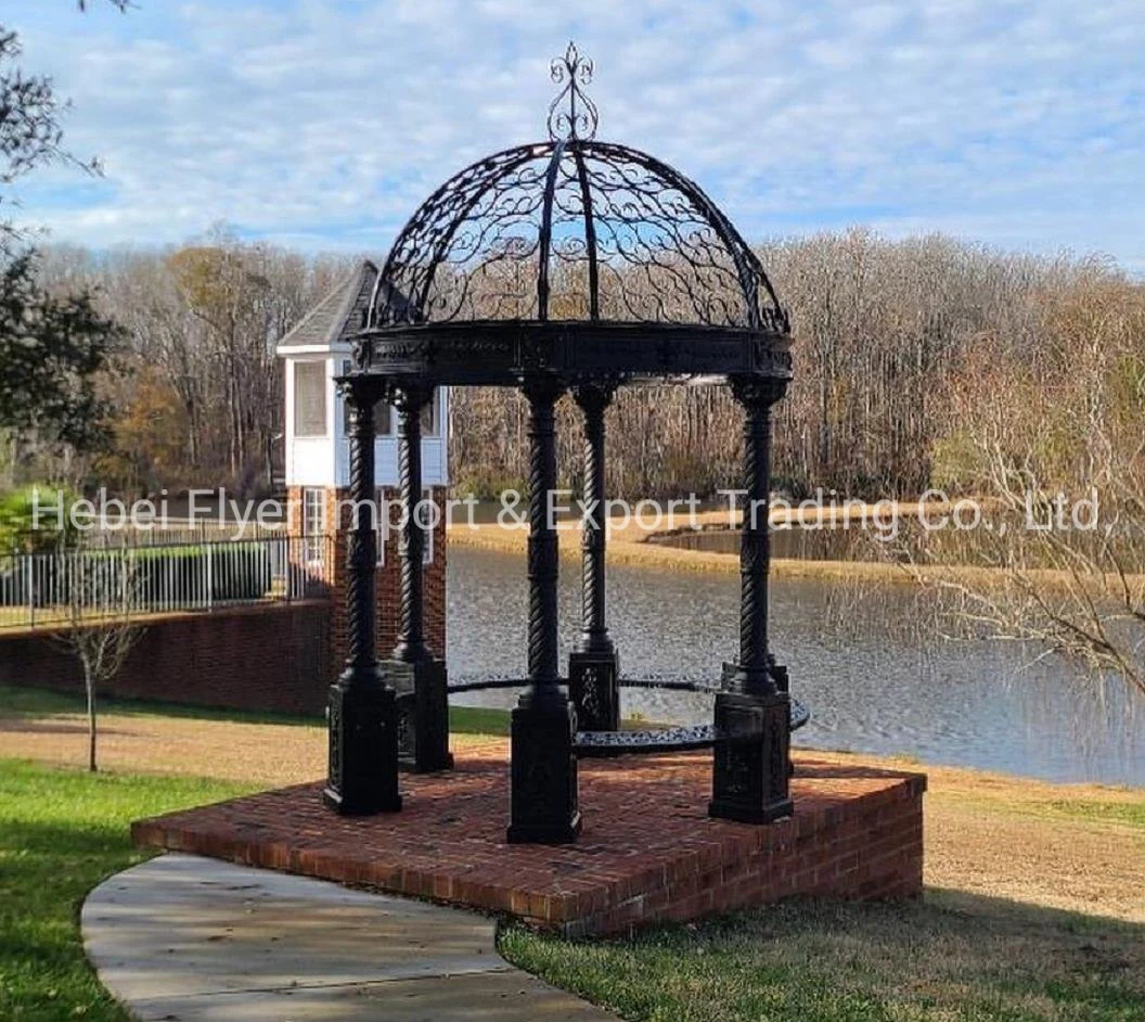 Outdoor Park Garden Metal Craft Sculpture Pavilion Decoration Modern Design Black Color Round Shape Cast Iron Gazebo