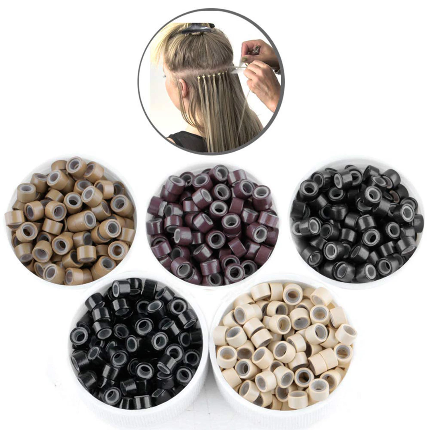 100PCS 5.0*3.0*3.0mm Micro Silicone Lined Rings/Links/Beads Micro Ring Link Crimp Beads Hair Extensions Tools