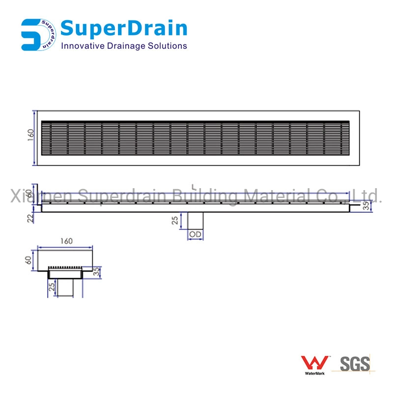 China Supplier Stailess Steel Linear Shower Drain with Outstretched Panel