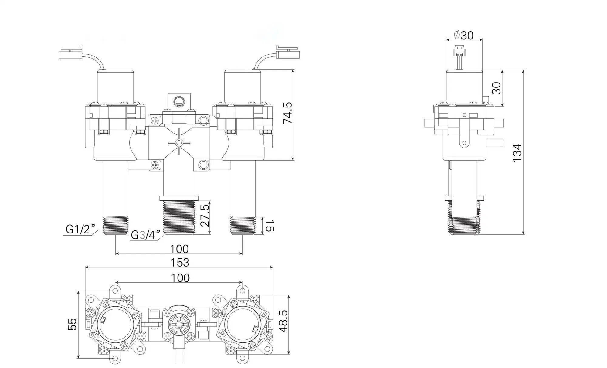 Válvula de descarga inteligente de bidet de doble bobina válvula de solenoide inteligente del inodoro