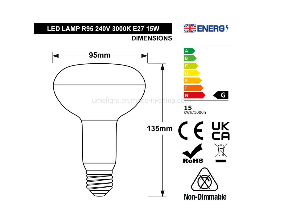 15W LED-Beleuchtung R95 E27 warmweiß nicht dimmbar Ersatz für R80 Reflektorlampe Glühlampe äquivalente Glühlampe für Leuchtmittel