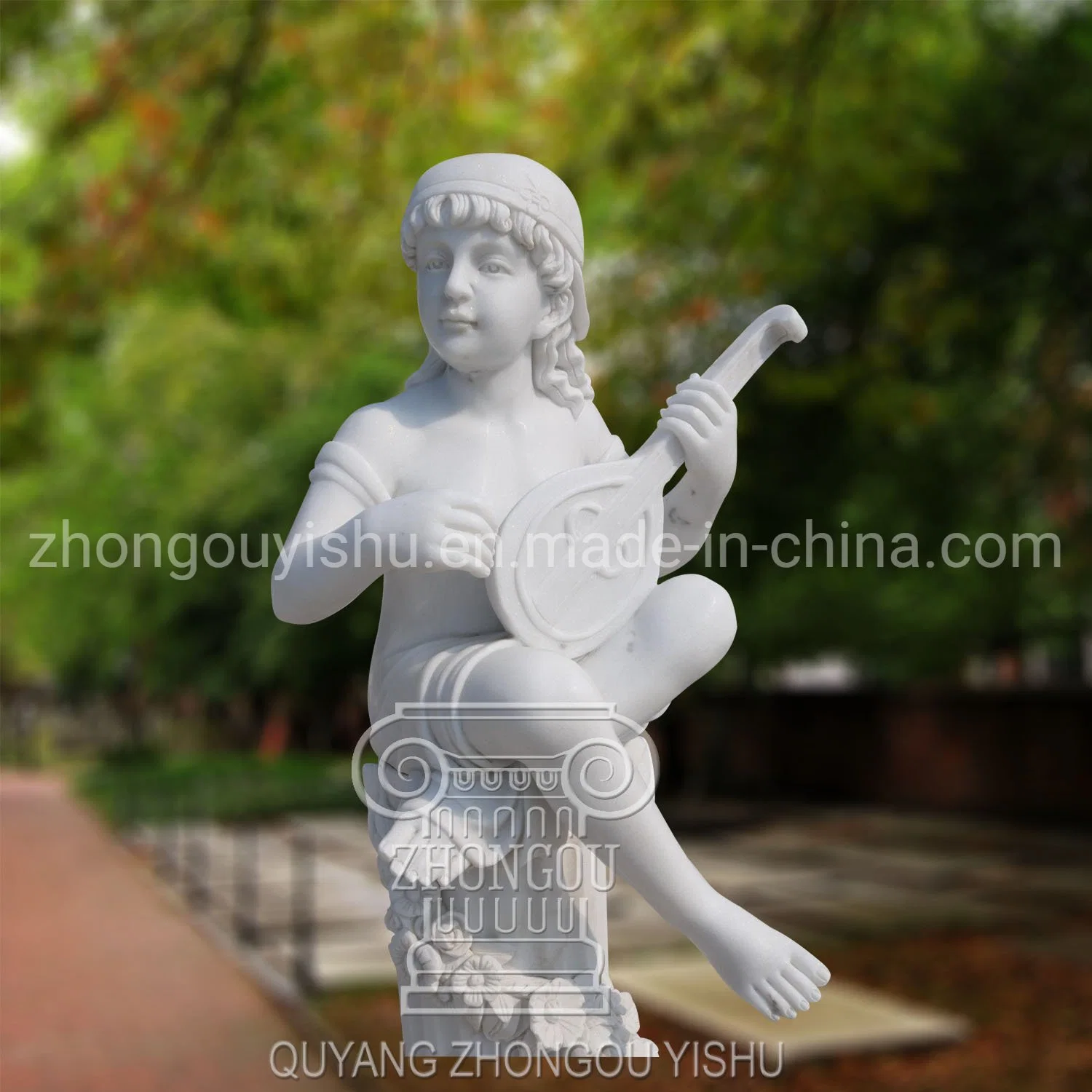 Escultura tallada en piedra de la decoración del Jardín de Niños Instrumentos Musicales estatua