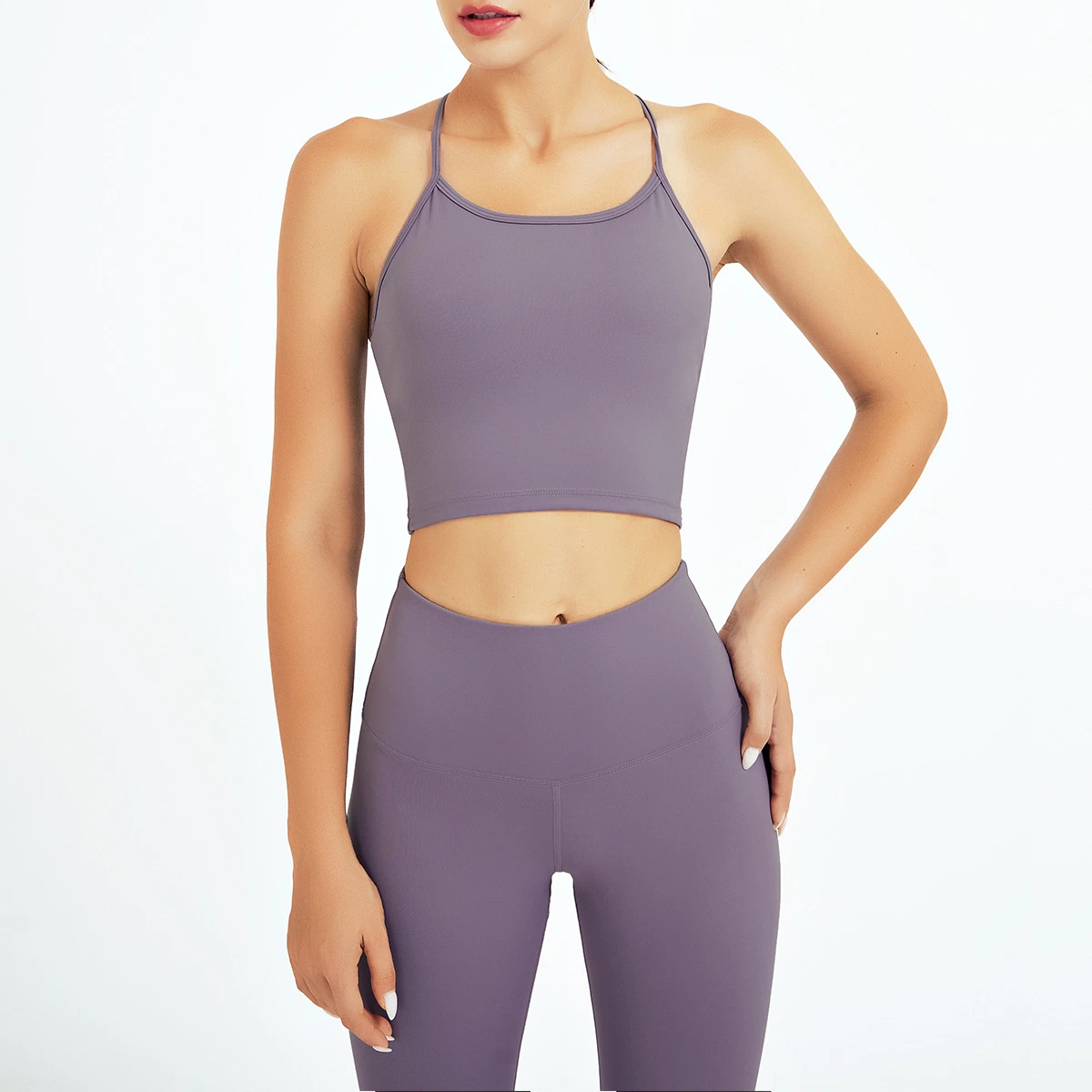 Sy5298 a las mujeres de peso de la luz de la correa de Cruz Delgado Yoga Bra cintura alta Leggings gimnasio yoga 2 Pieza establece