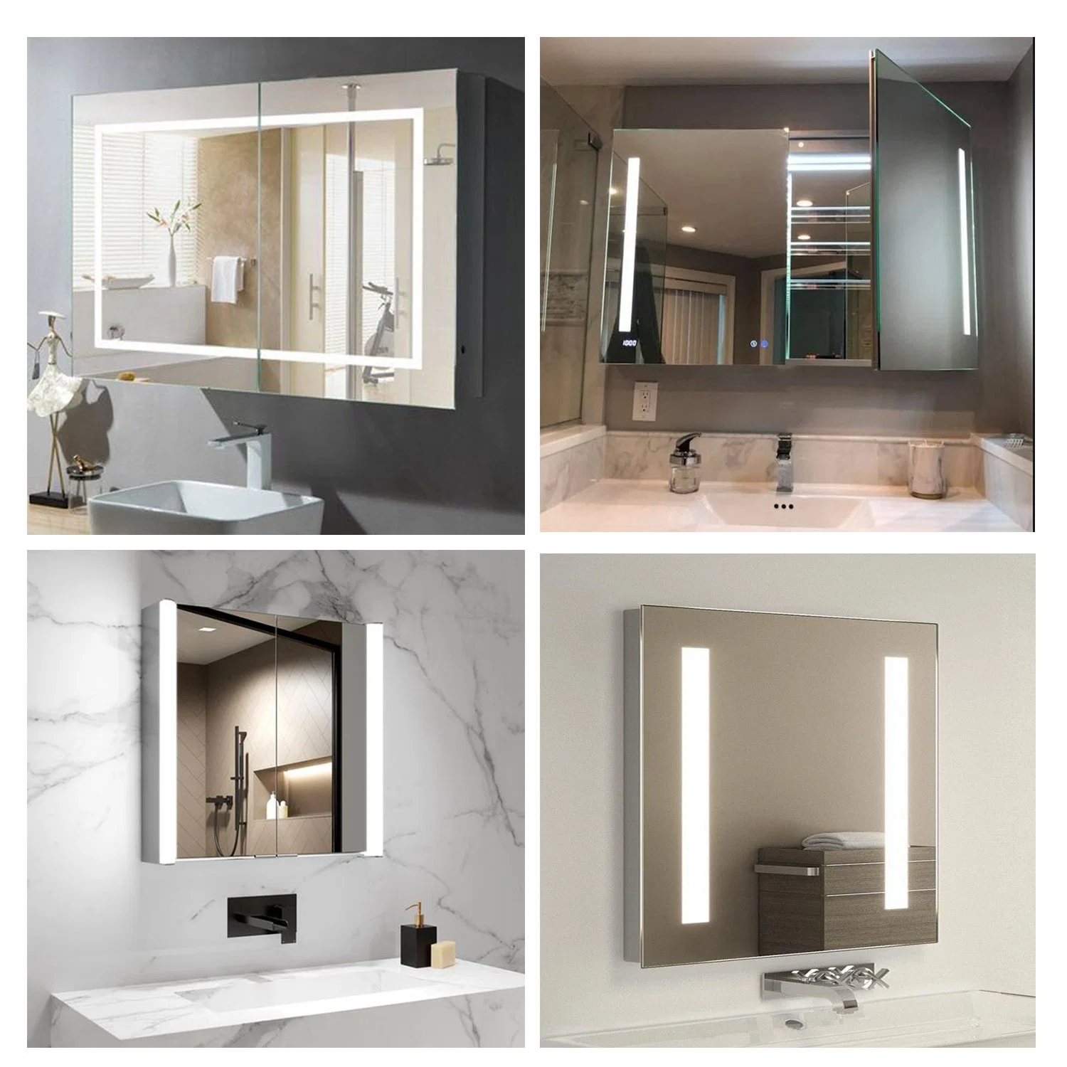 Advanced Furniture Bathroom Kitchen Single Double Door Frontlit Mirror Cabinet with Tempered Glass Shelf