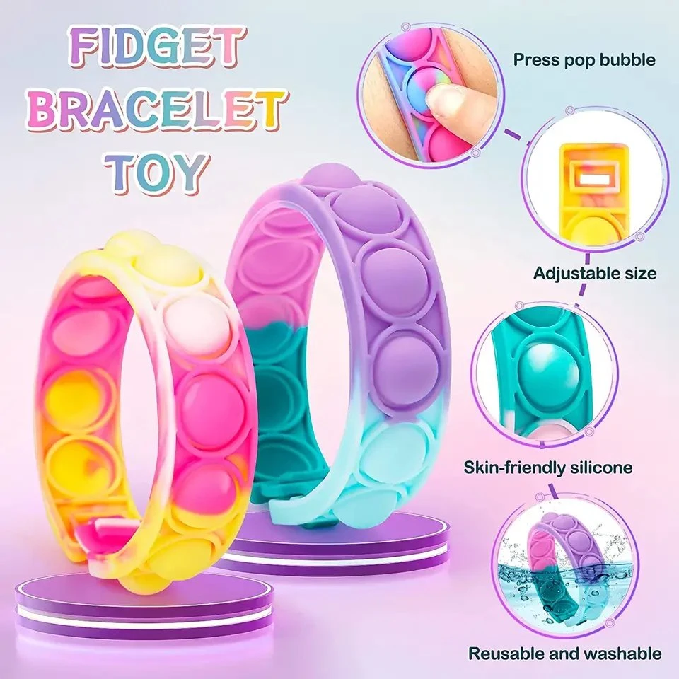 Silicone Bracelet Fidget Toy Wearable Push Bubble Sensory Toy Stress Relief Finger Press Silicone Wristband for Kids and Adults