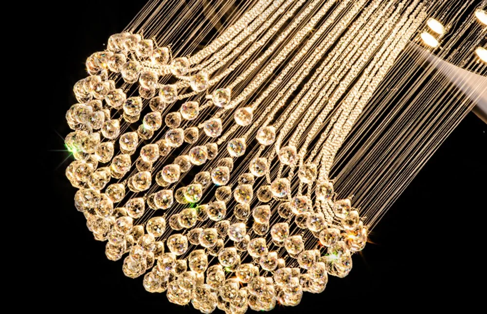 Moderne Deckenleuchte Luxus Gold Kristall Glanz Kristall Runde Regen Drop LED Kronleuchter Pendant Light Stair Kronleuchter Beleuchtung