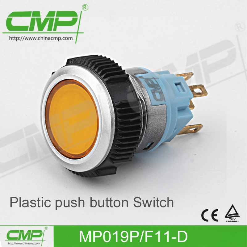 19mm Plastic Latching Push Button Switch with Ring Lamp