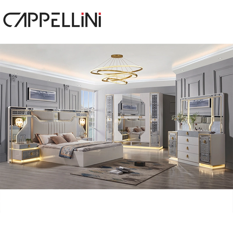 Chinês Atacado moderno madeira King Size couro Double Bed Hotel Quarto com mobiliário italiano luxuoso em madeira Home
