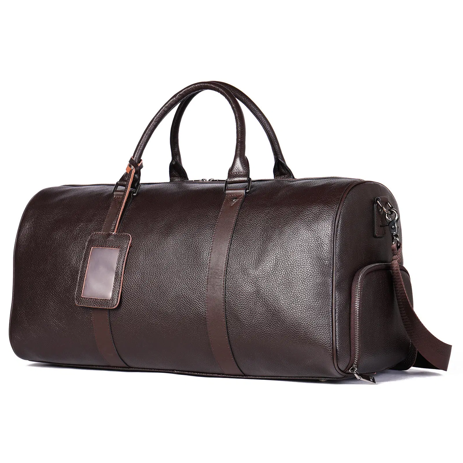 New Factory Leather Top Layer Cowhide Men's Portable Travel Tote Bag Polyester Sports Fitness Yoga Duffel Bag with Character Tag