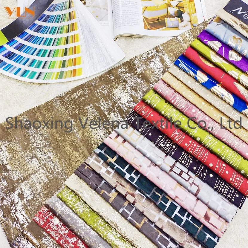 China Wholesaler 100% Polyester Holland Velvet Dyeing and Colorful Foil Bronzing Upholstery Textile Furniture Fabric