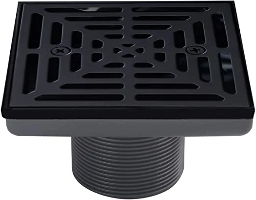 4 Inch Black Shower Drain Square Base with Adjustable Drain Flange Kit