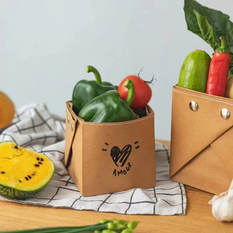 Washable Kraft Paper Bag, Storage Bag for Home Garden Wedding Office - Kitchen Paper Bags Storage Plants, Food, Fruits, Flower Pot, Toys