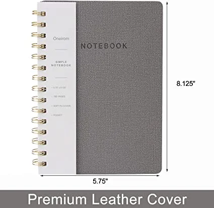 Spiral 6.10" X 8.19" College Ruled Journal Notebook with Inner Pockets and 160 Pages, PU Leather Cover Business Journal Twin-Wire Binding