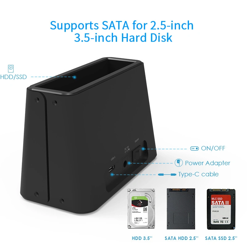 USB 3.1 à baie unique SATA 6 To de disque dur externe Station pour disque dur 2.5/3.5pouces SSD