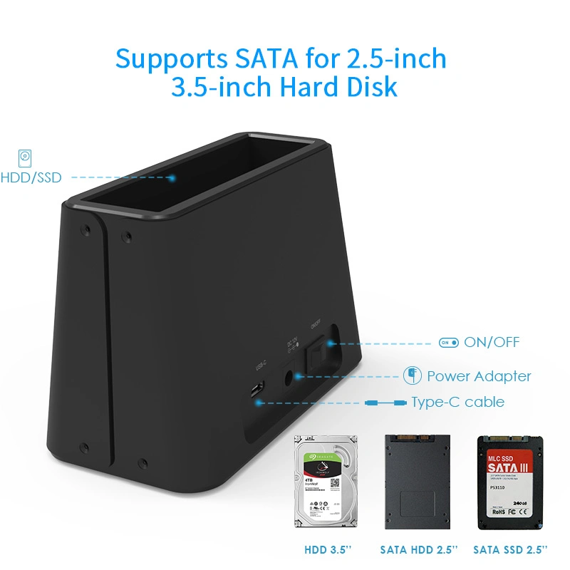 Unidad de disco duro externa 3,1 de un solo compartimento USB 6TB a SATA Estación de acoplamiento para SSD HDD 2,5/3,5inch