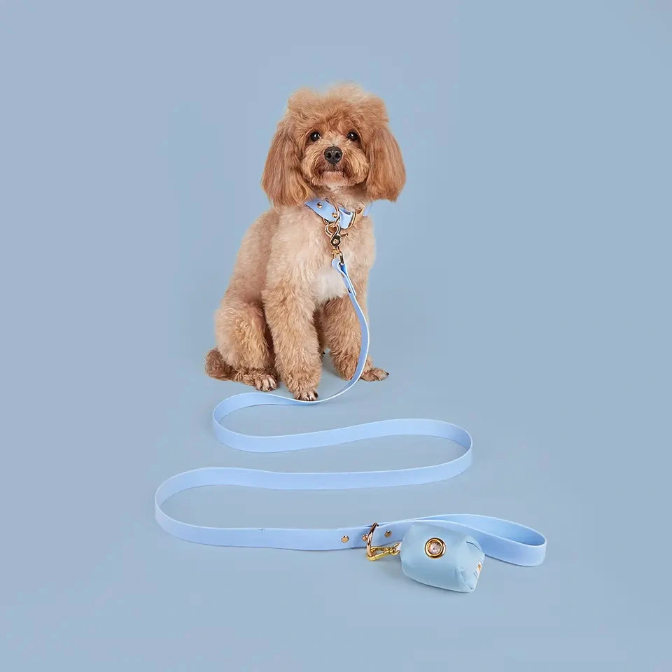 PVC Soft Dog Collar Leash Set Waterproof Adjustable Pet Collars Leashes Dog Poop Bag Holder for Dogs