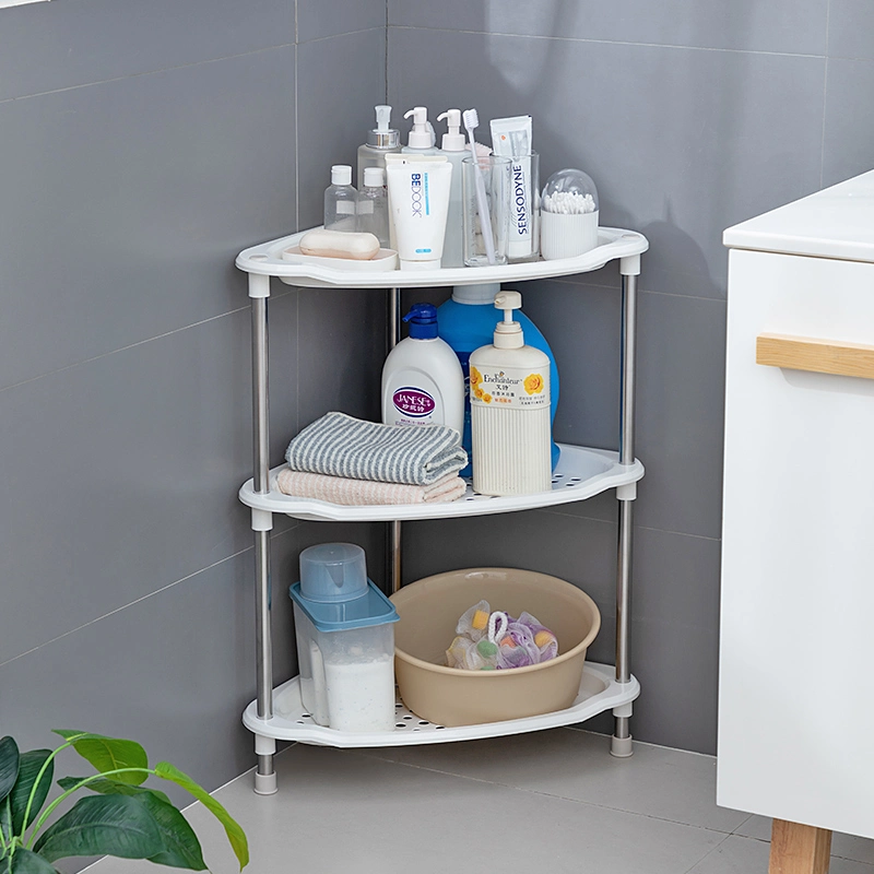 3 Tier Plastic Storage Rack with Stainless Holder Shelves for Kitchen Bathroom Bedroom