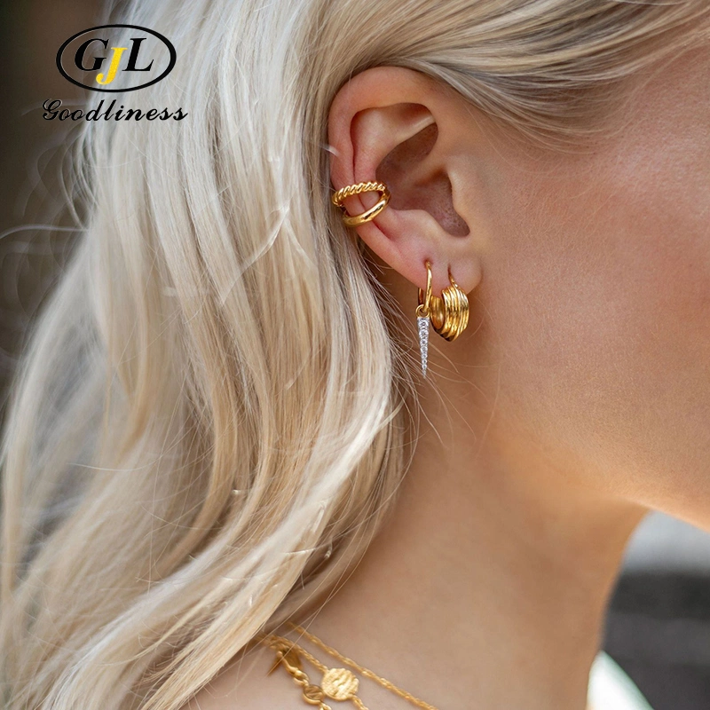 Wholesale/Supplier Golden Plated Mini Spindle Earrings Hip Hop Circle Hoop Earrings Jewelry