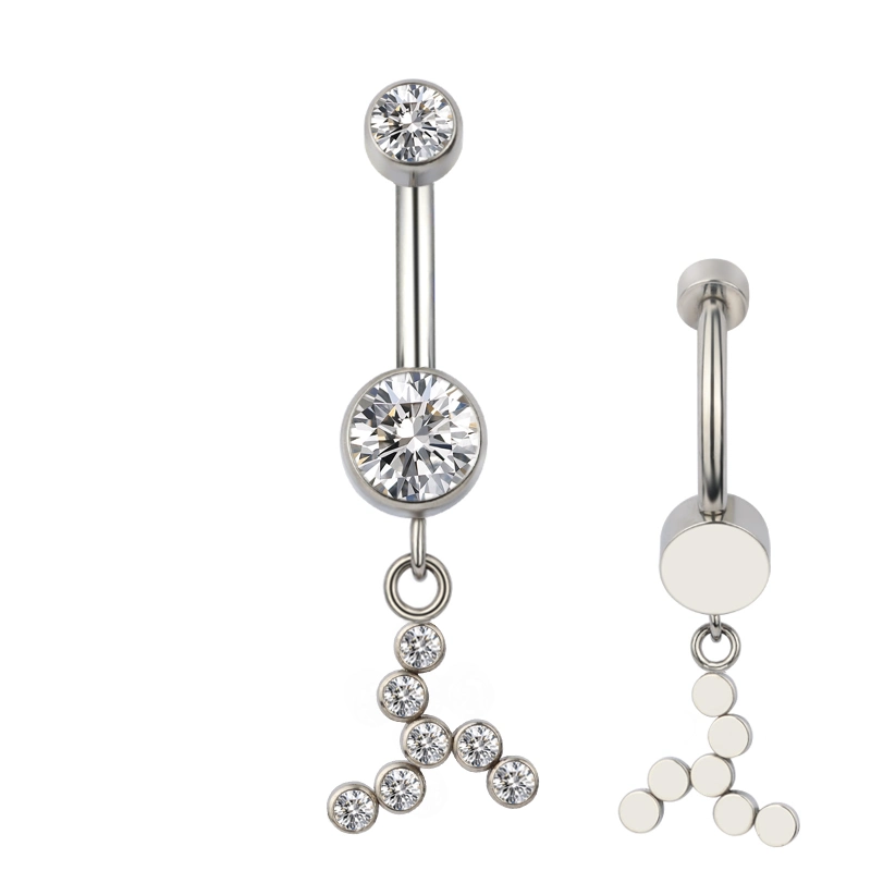 Latest Design ASTM F136 Titanium Internally Threaded Bezel Set CZ with CZ Hang Belly Button Rings Navel Rings Hot Piercing Body Jewelry