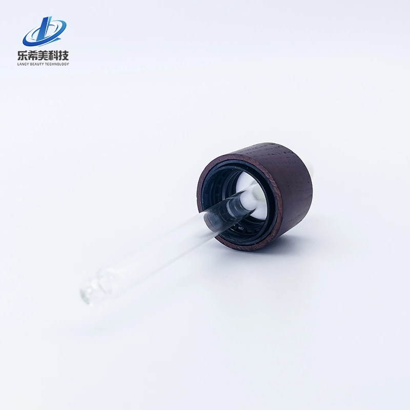 Glass Pipet Matching Cap Glass Dropper with Raw Wood Flat Cap and Silicone Rubber Top Screw Dropper on Bottle