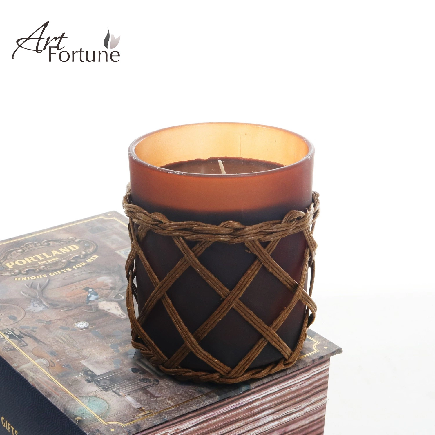 Chinese Factory Popular Selling Hand Woven Scented Glass Candle with Lid