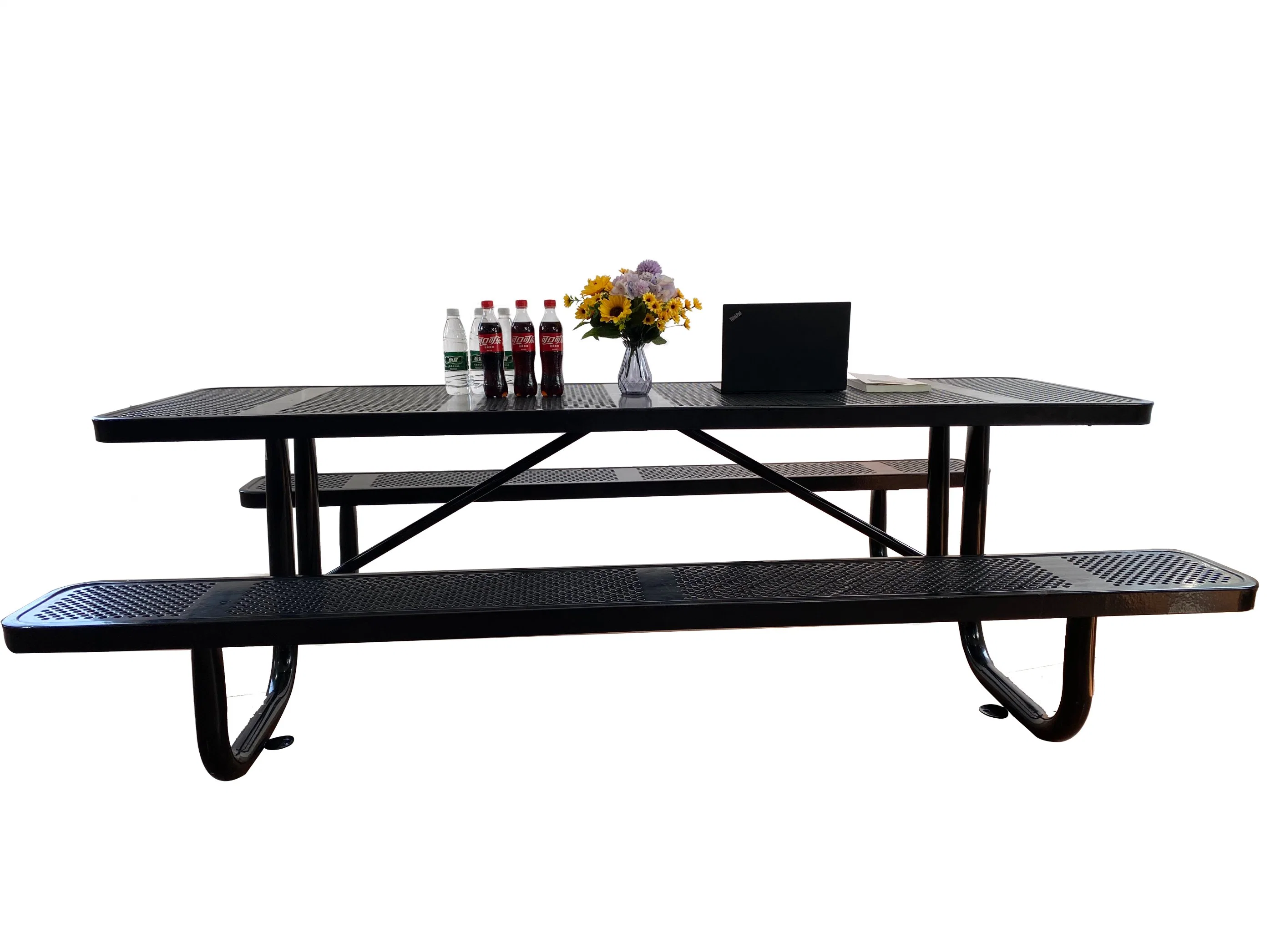 OEM 96" Outdoor Expanded Metal School/Restaurant Cafeteria Rectangular Hall Picnic Table, Black