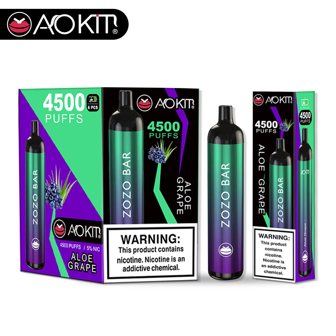 Aokit Zozo Bar 4500puff Soporte OEM ODM desechable VAPE Pen Batería VAPE 600mAh 4500puff Tipo C con sabor a fruta