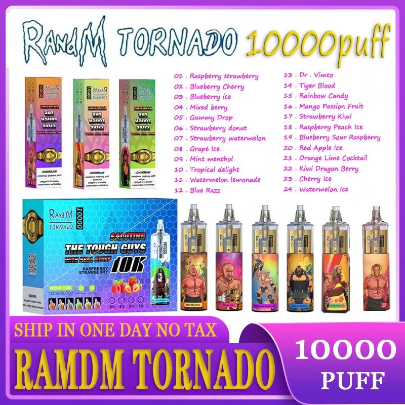 Randm Tornado Puff 10000 قلم Vape E Cigarette الأصلي الذي لا يمكن التخلص منه التحكم في تدفق هواء البطارية القابلة لإعادة الشحن ملف شبكي سعة 20 مل من البخار الكبير سعة 10 آلاف كيلو طقم أصلي 10 آلاف 10000 نفخة