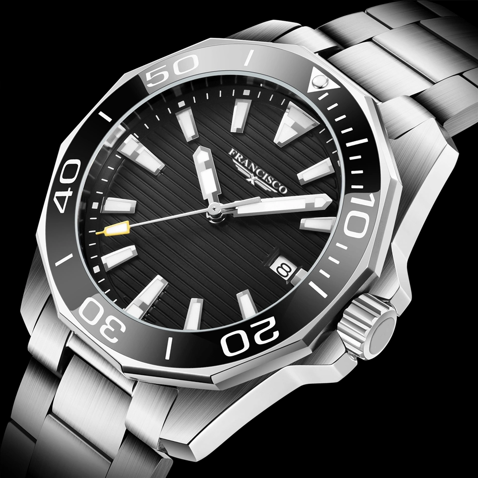 Montre-bracelet mécanique avec logo personnalisé en acier inoxydable 316L, saphir lumineux, montre automatique de luxe.
