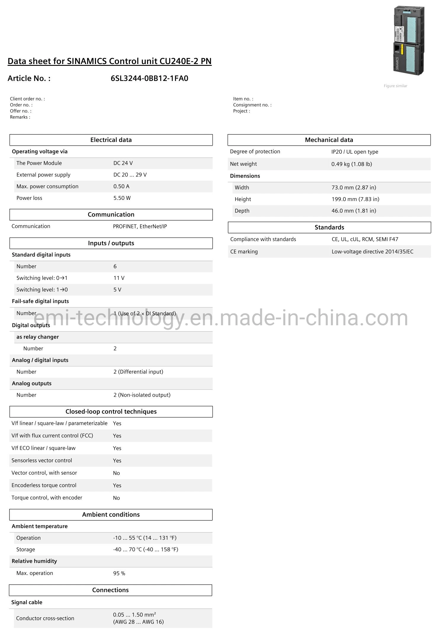 Nueva Siemens 6SL3244-0bb12-1fa0 Sinamics G120 Control con productos electrónicos industriales