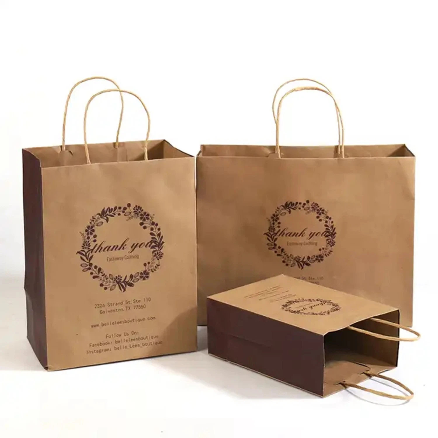 Custom Brand Boutique Shop Packaging Retail Paper Bag with Turn Over Top