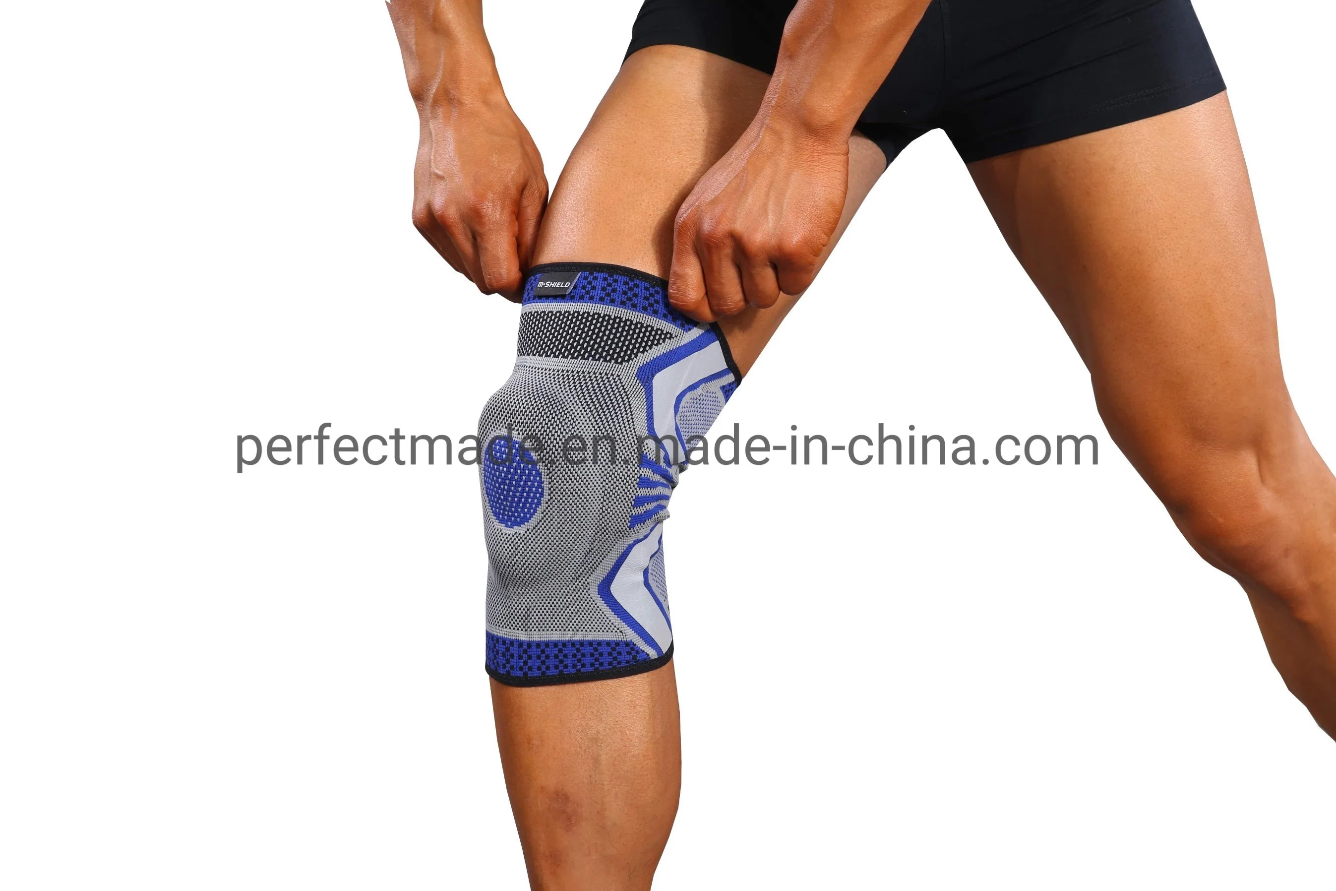 Nylon Spandex Knitted Sport Knee Brace with Silicone Pads