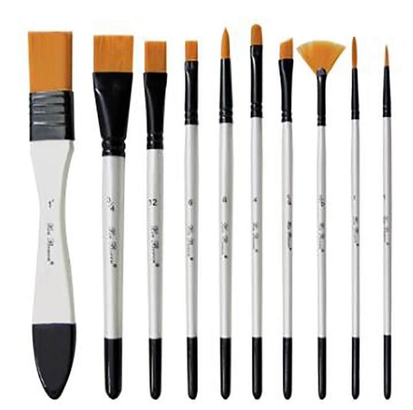 High Quality 10PCS Artist Paint Brush in White Color and Canvas Bag Package