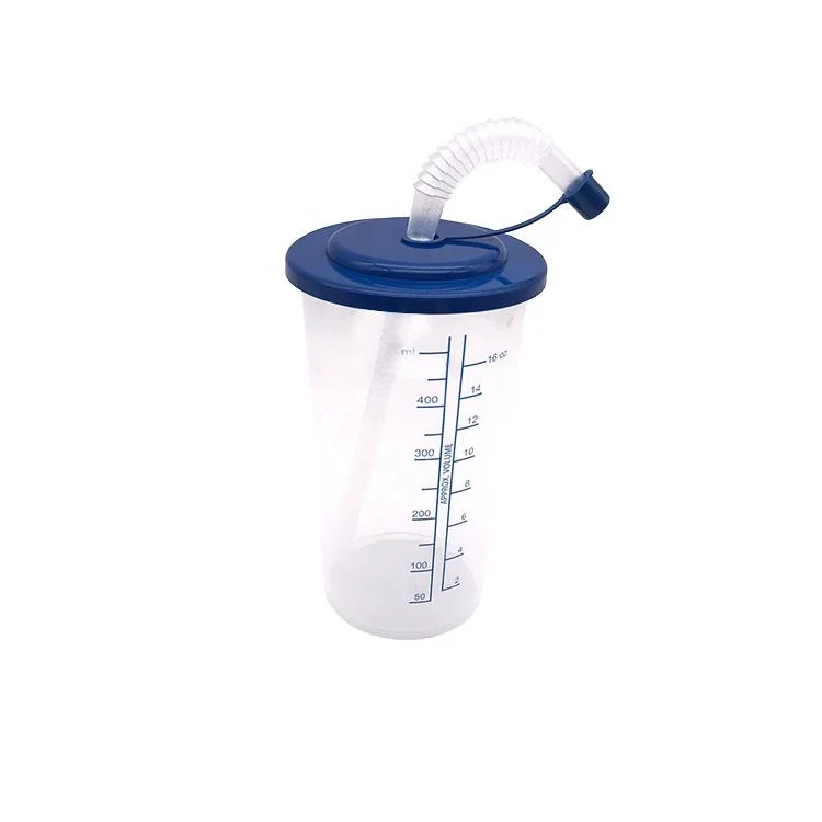 Insulated Clear Plastic Cup Mug for Hospital with Handle Lid and Straw