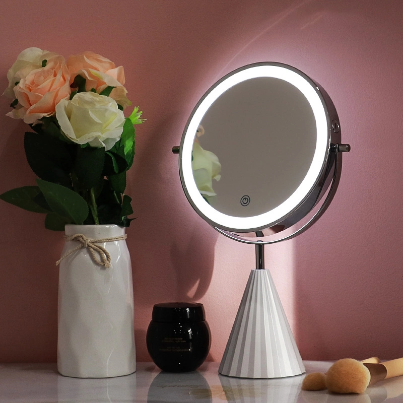10 Times Magnification 8 Inches Rechargeable Desktop Double-Sided Makeup Mirror 360-Degree Rotation with Touch Control Light Brightness