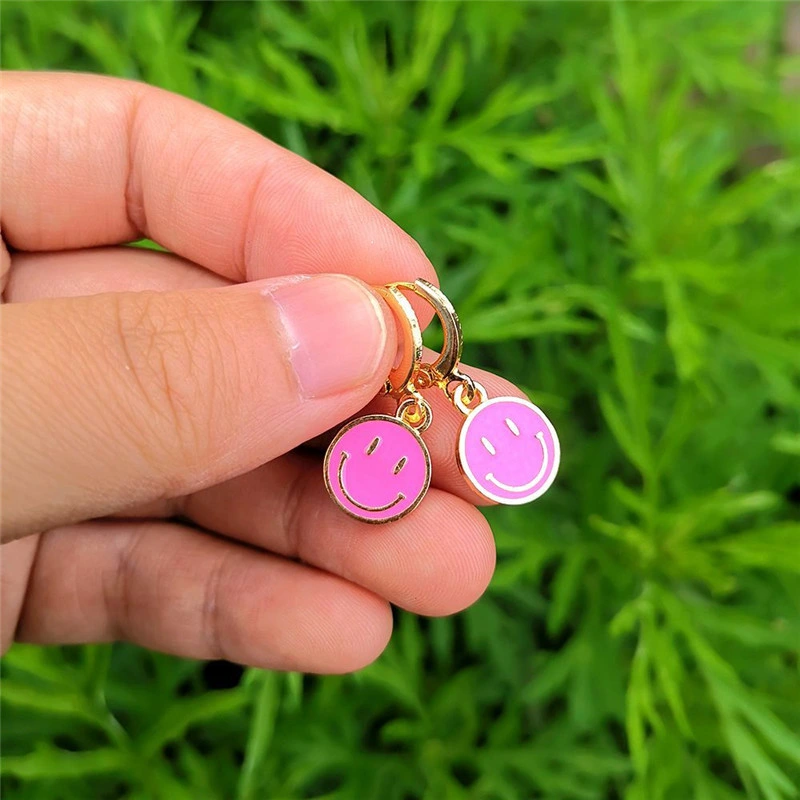 Fashion Korean Smile Face Dangle Earrings Women Girl Color Smile Cute Coin Round Earrings Party Jewelry Gift Accessories