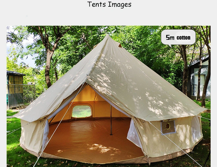 Manufacturer 5 M OEM Beige Customized Size Luxury Family Tent Cotton Canvas Camping Yurt Glamping Tents 4 Season Waterproof