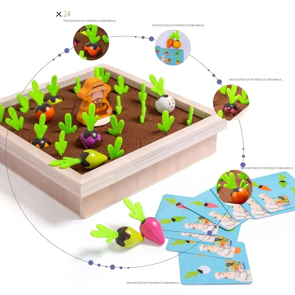 Niños Diversión de memoria de verduras Ajedrez Granja Juego de tablero de zanahoria de madera Juguetes