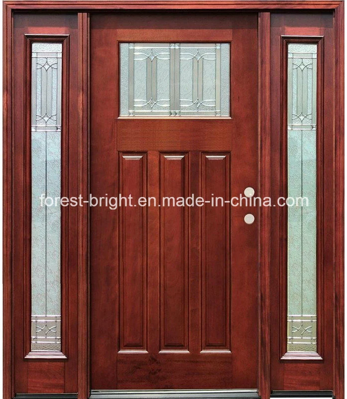 Mahogany Solid Wood Door with Glass Side-Lite and Transom