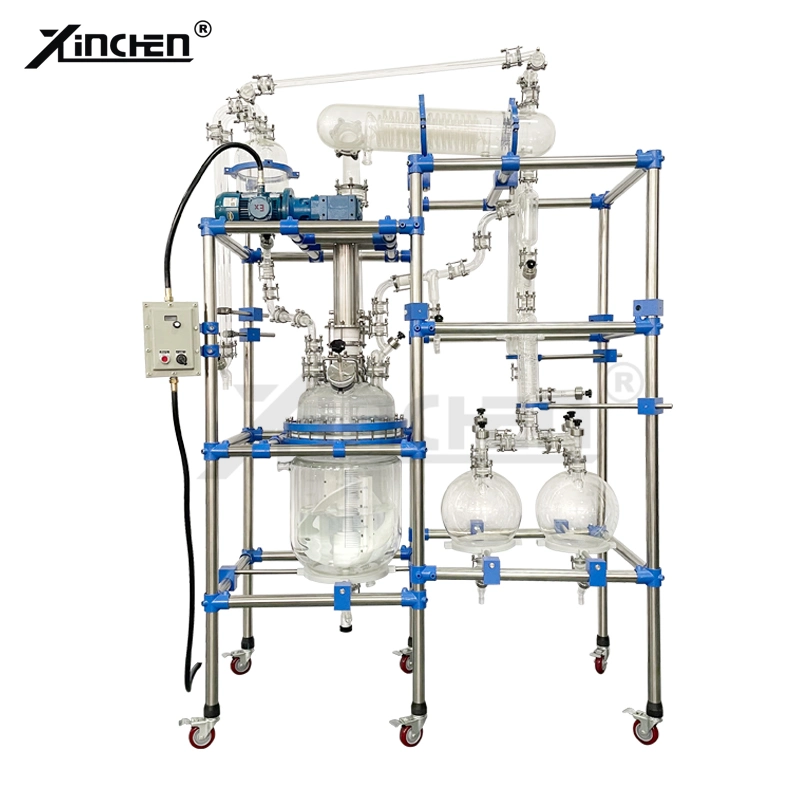 Laboratorio de doble camisa levanta vidrio reactor químico