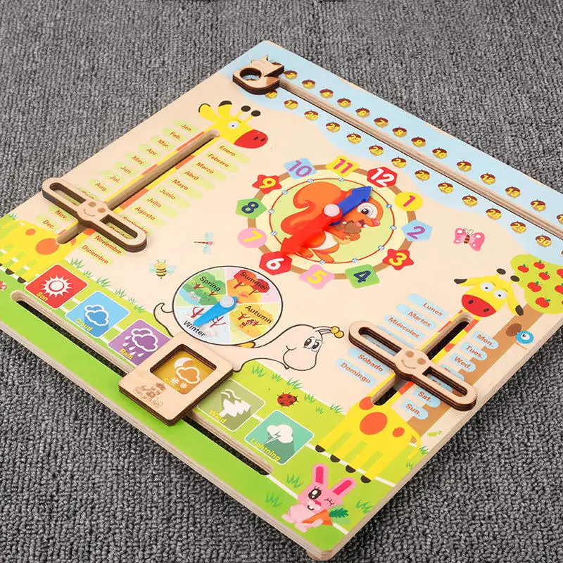 Wooden Educational Movable Jigsaw Puzzle Children 3D Clock Calendar Toy